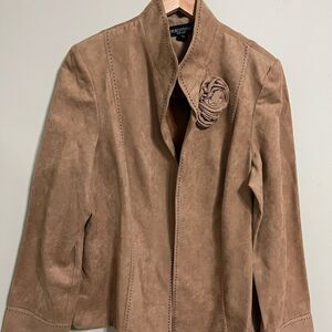 Perceptions New York Tan Poly Sueded Open Front Jacket Blazer Sz 18